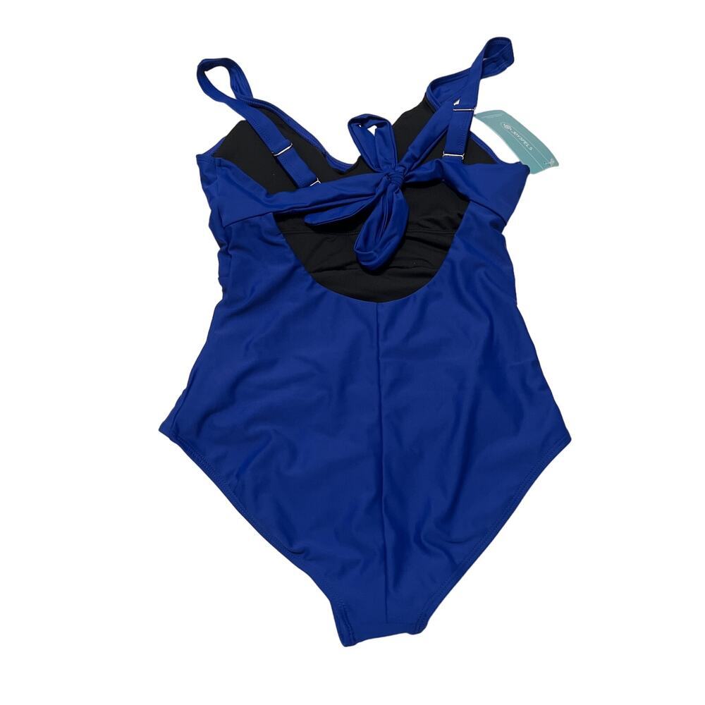Blue One-Piece Tummy Control V Neck Ruched Padded Bathing Swimsuit NWT Size S - Picture 5 of 9